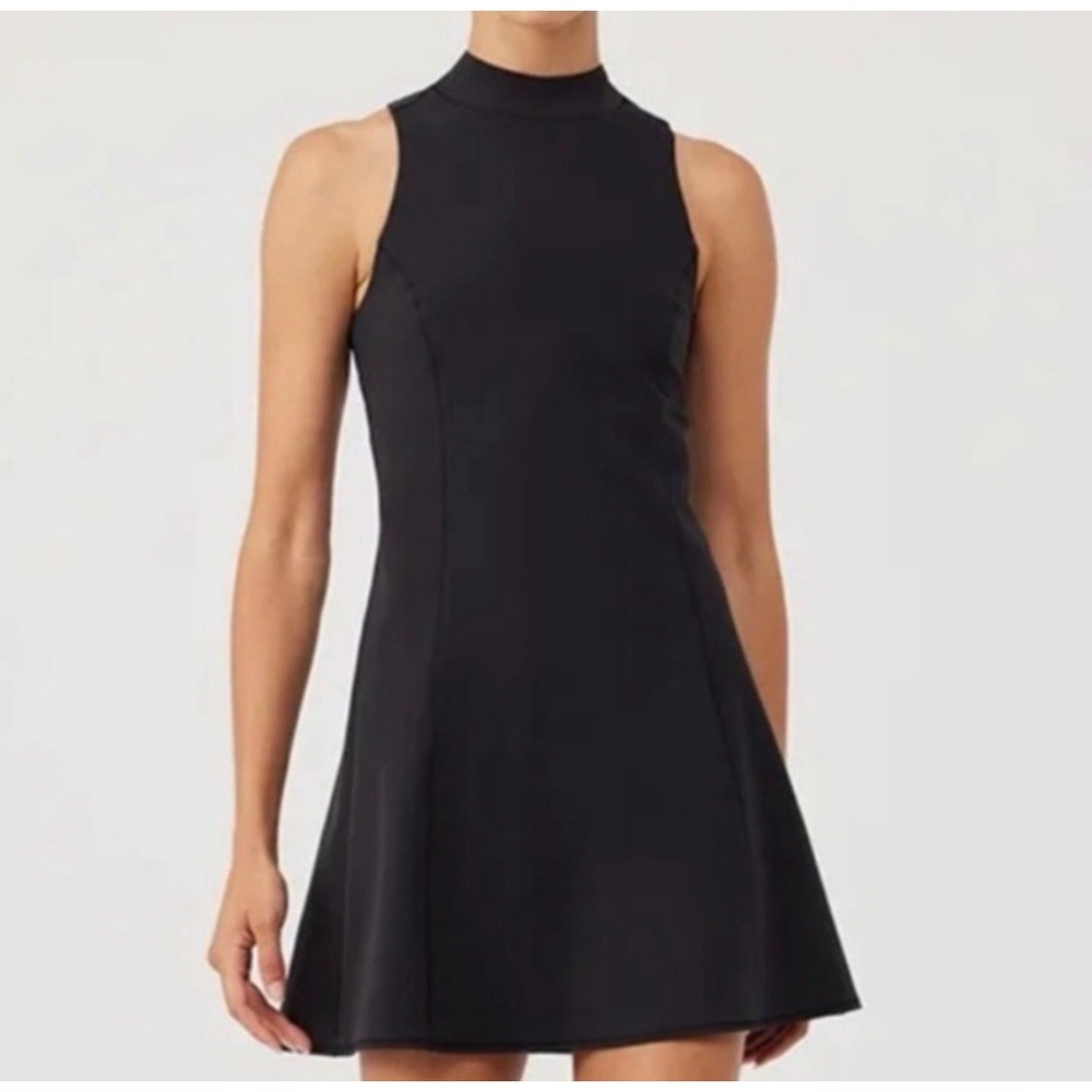 Outdoor Voices Zoom Bloom Dress Women XS Black Athleisure Mock Neck Mini W401879